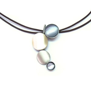 Black Leather Stacked Circles w/Light Grey Catsite Necklace
